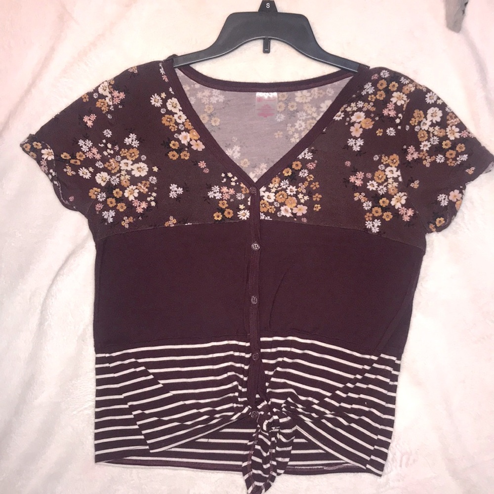 Color Block Knot Tie V Neck